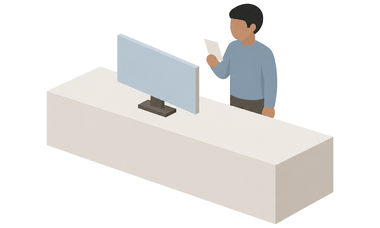 カウンターでデータを見ている人のイラスト