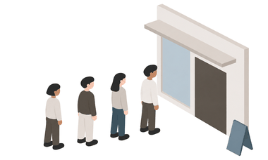 お店の前に並ぶ人たちのイラスト